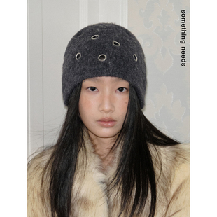 郑佰万 重磅自制!个性酷感气眼针织冷帽冬季保暖含羊毛包头帽女