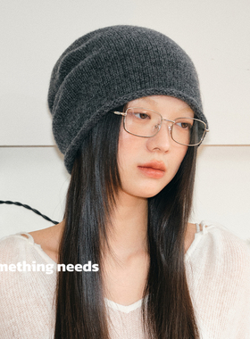 郑佰万 100%纯羊毛冷帽女2025秋冬百搭包头显脸小毛线卷边针织帽