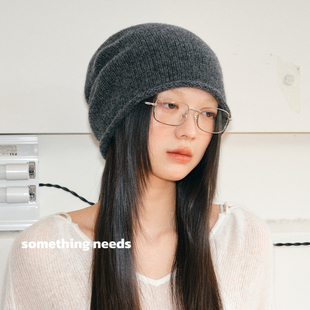 100%纯羊毛冷帽女2026秋冬百搭包头显脸小毛线卷边针织帽 郑佰万