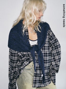 郑佰万 2025新款美式复古三角巾纯色百搭披肩女冬季针织保暖围脖