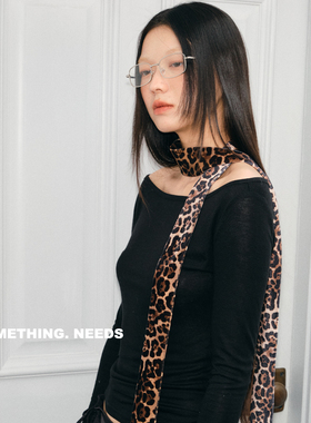 郑佰万 豹纹丝巾女2025秋冬新款高级感飘带纯欲风辣妹窄版细围脖