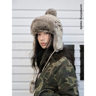 郑佰万 漠河雪国旅游针织雷锋帽女冬季费尔岛毛绒加厚保暖护耳帽