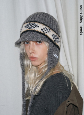 郑佰万 重工钩织软糯护耳帽冬季费尔岛提花雷锋帽小帽檐毛线帽女