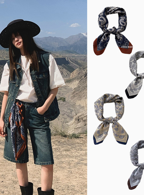 郑佰万 时尚复古腰果花丝巾女仿真丝图腾方巾百搭实用系腰巾围巾