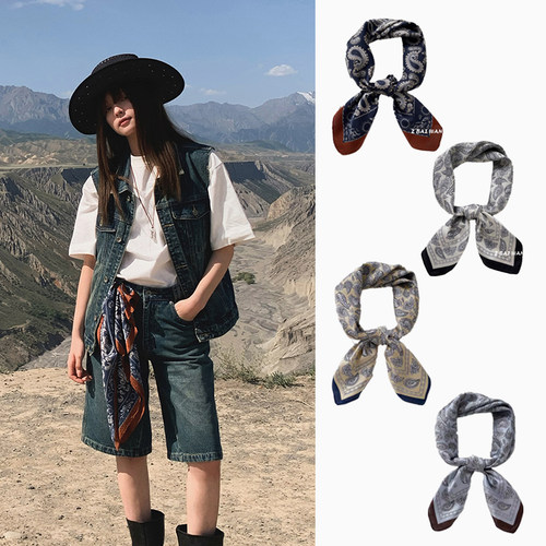 复古丝巾女春夏百搭图腾