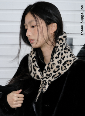 郑佰万 时髦辣妹~针织豹纹三角巾秋冬季多功能保暖护颈百搭头巾女