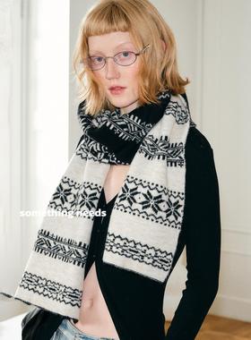 郑佰万 小众设计雪花双面戴针织围巾女冬季韩系氛围感百搭围脖潮