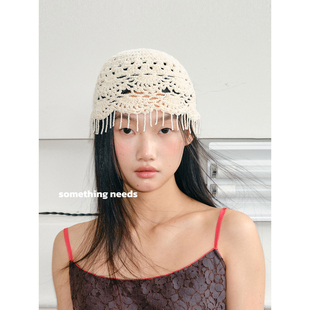 郑佰万 波西米亚流苏包头帽女高级感镂空套头帽拍照Ins个性针织帽