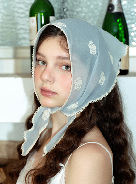 郑佰万~花朵蕾丝头巾女时尚百搭韩版清新文艺三角巾薄款学生发带