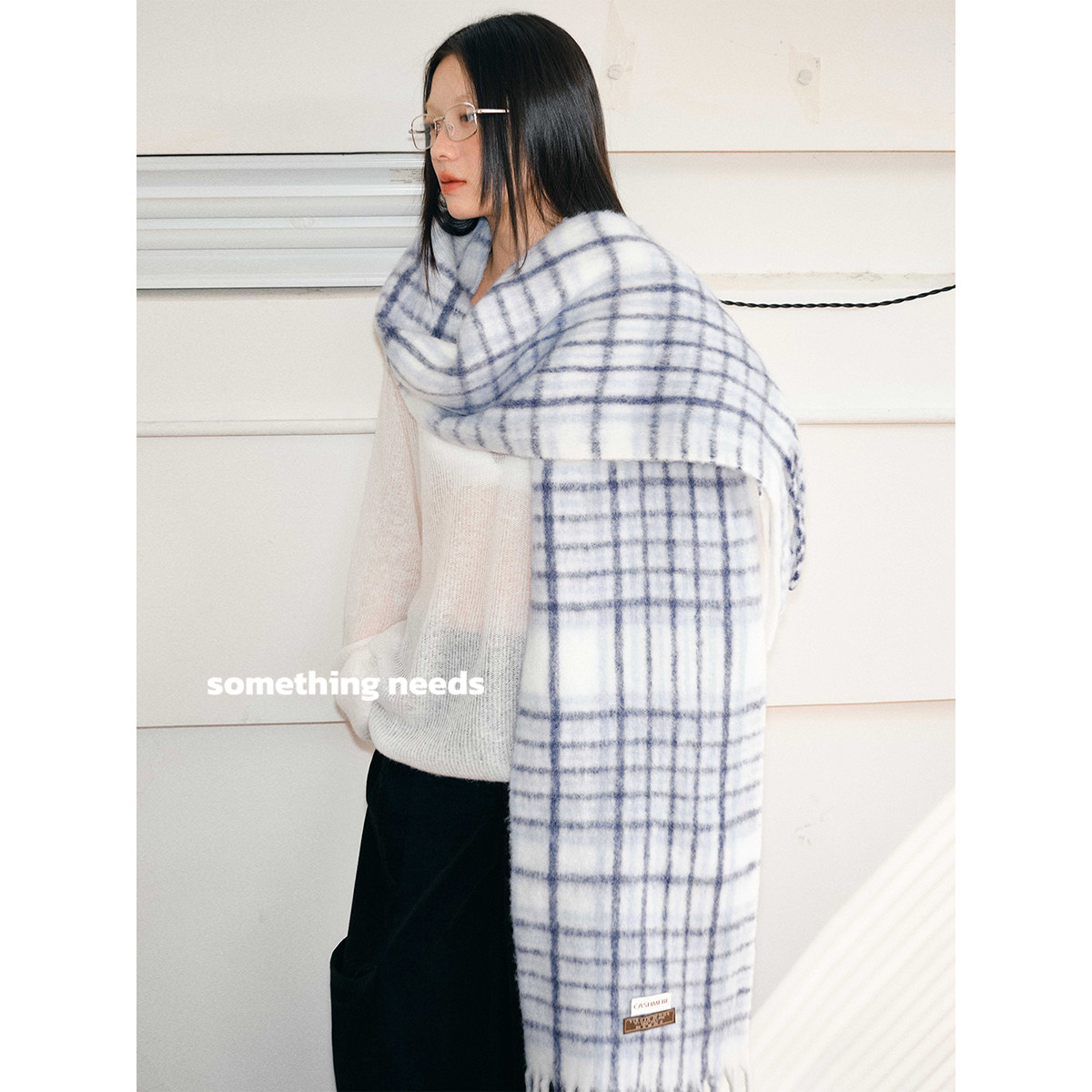 郑佰万 韩系高级感冬季保暖蓝白格围巾女护颈软糯马海毛围脖情侣,服饰配件/皮带/帽子/围巾,围巾/丝巾/披肩,淘宝优惠券,粉丝福利购,淘宝优惠卷