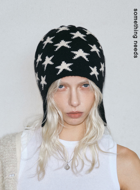 郑佰万 星星脑袋控针织护耳帽氛围感复古包头帽保暖百搭韩系冷帽