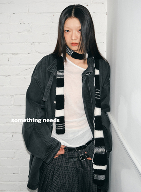 郑佰万 黑白细围巾女秋冬百搭针织复古y2k条纹辣妹装饰小众围脖潮