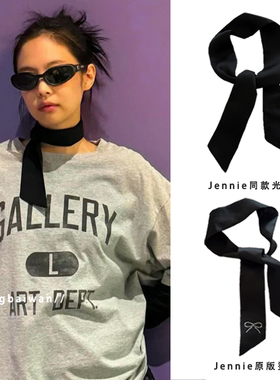 jennie录音棚同款丝巾女短款黑色围巾百搭高级感细飘带领巾春夏潮