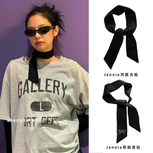 jennie录音棚同款丝巾女短款