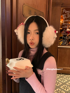 郑佰万 骑车保暖防冻可折叠耳套韩 可爱圣诞老人毛绒绒耳罩女冬季