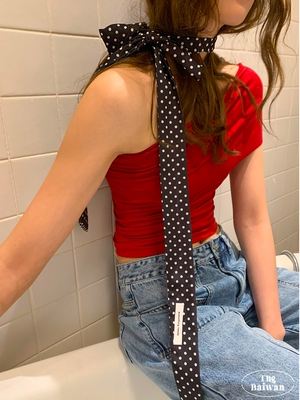 复古时髦波点长条丝巾