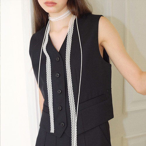 白色蕾丝少女叠戴丝带锁骨颈链女