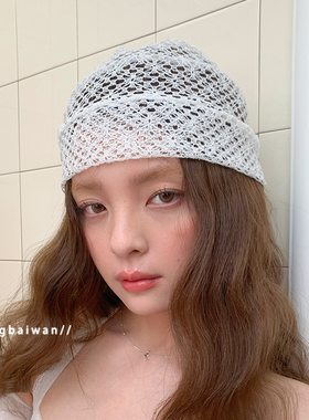 郑佰万！小众渔网蕾丝镂空冷帽夏季薄款亚文化包头帽千禧年辣妹潮