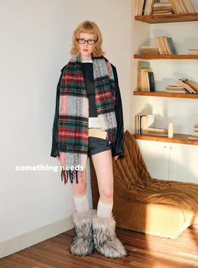 郑佰万 冬季新款学院风围巾女仿羊绒格纹软糯保暖围脖情侣氛围感