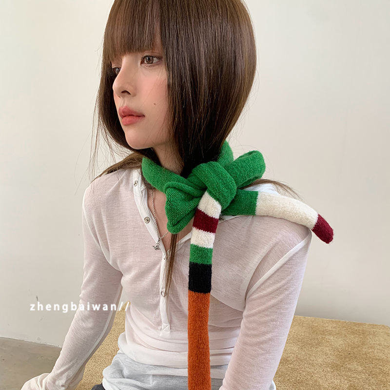 郑佰万 复古百搭针织细窄围巾女时髦春秋韩系柔软毛线围脖护颈潮