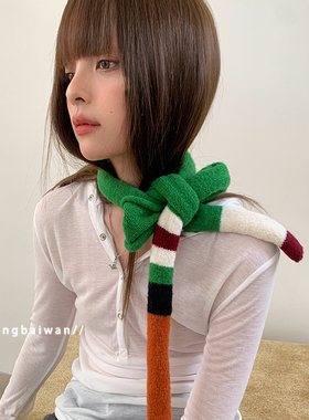 郑佰万 复古百搭针织细窄围巾女时髦春秋韩系柔软毛线围脖护颈潮