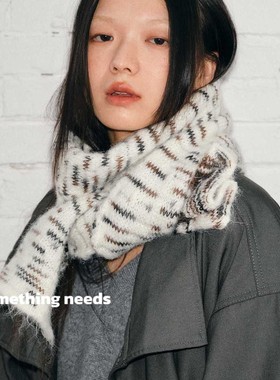 郑佰万 日系软糯针织围巾女冬季时尚百搭护颈毛线加厚条纹围脖潮