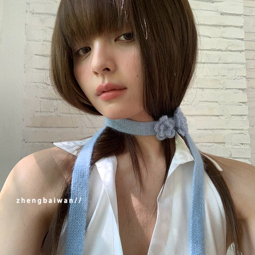 新款y2k马海毛细窄颈花围脖女