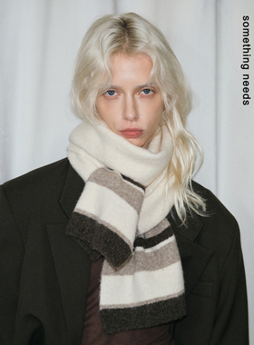 郑佰万 极简风条纹围巾女冬季经典新款情侣韩版高级感围脖女软糯