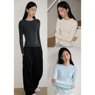 女高级感内搭长袖 郑佰万 打底衫 秋冬通勤修身 t恤上衣 百搭基础款