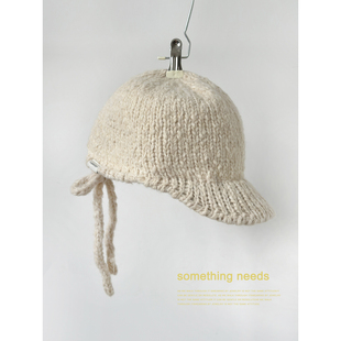 复古系带棒球帽女冬季 个性 氛围感针织鸭舌帽 时髦小心思 郑佰万