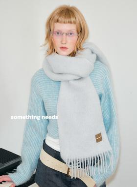 郑佰万 简约纯色羊毛围巾女2025新款冬季马海毛护颈围脖情侣韩