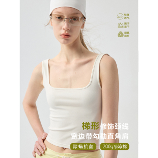 修身 郑佰万 外穿内搭吊带女无袖 背心夏季 低领上衣 纯色大方领短款