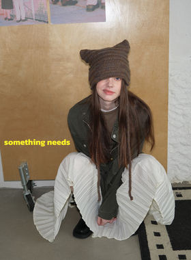 郑佰万 古灵精怪专属！冬季可爱猫耳毛线帽保暖加厚针织包头帽女