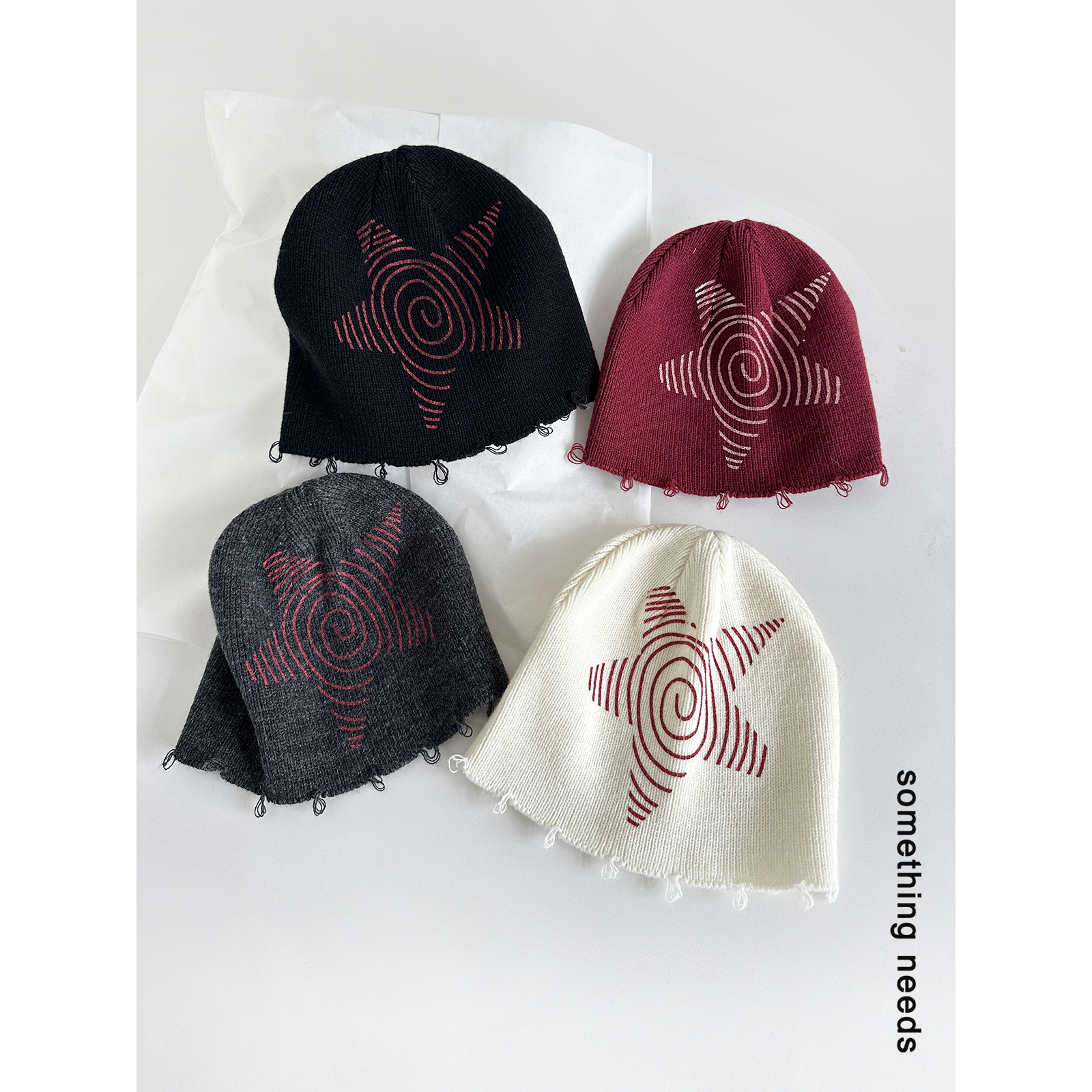 像素风五角星针织做旧包头帽