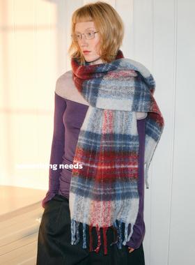 郑佰万 英伦学院风格子围巾女冬新款加宽保暖马海毛围脖防寒流苏