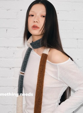 郑佰万 日系拼色细围巾女秋冬配饰百搭时髦ins长条个性高级感围脖