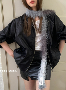 郑佰万 渐变秋冬多巴胺细窄小围巾女凹造型辣妹仿貂毛长条围脖潮