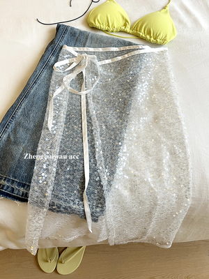 屁帘女网纱亮片罩裙碎花