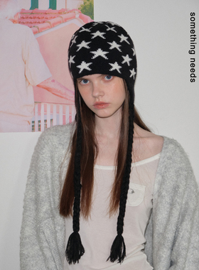 郑佰万 星星人就位时髦五角星包头帽冬季保暖护耳帽百搭针织帽女