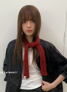 郑佰万 针织百搭细窄围巾女仿羊绒秋冬韩系护颈柔软毛线长条围脖