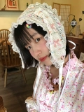 cuteoou彩色点点针织小兔子蝴蝶结绑带帽子 双色蕾丝