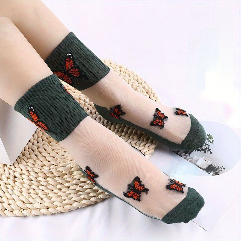 袜子女中筒夏季薄款透明水晶玻璃丝短袜防滑耐磨棉底丝袜女防勾丝