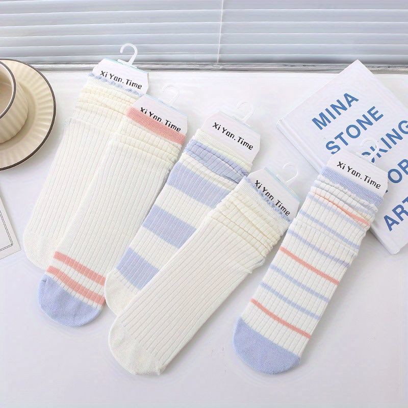 袜子女韩版中筒袜纯棉春夏网眼百搭学院风高筒袜条纹高筒袜子女