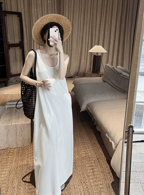 HOO夏新法式肌理感极简慵懒松弛感随心百搭无袖背心连衣裙LYB231