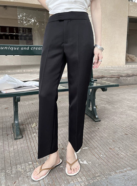 HOO夏新法式极简前中立体烫缝线通勤简约百搭气质九分休闲裤KA611