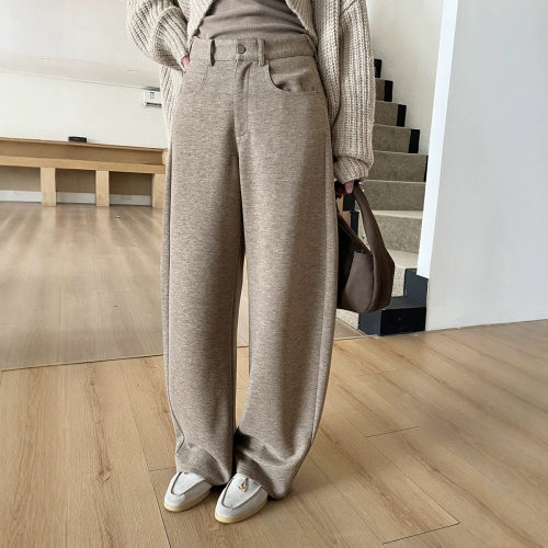 HOO秋季女装高级感法式立裁软糯肌理感通勤百搭弯刀休闲裤KB6243