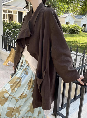 GRACETINAHOO春新法式廓形工装立领高级气质随性百搭风衣WTA653