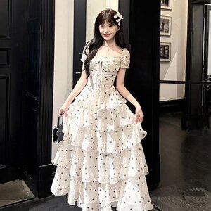 桔梗house 云朵千层 法式千金风波点爱心连衣裙蛋糕长裙