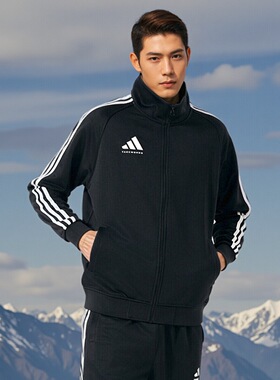 阿迪达斯2025新款春外套男女黑色休闲运动立领梭织夹克TR30JR-BW