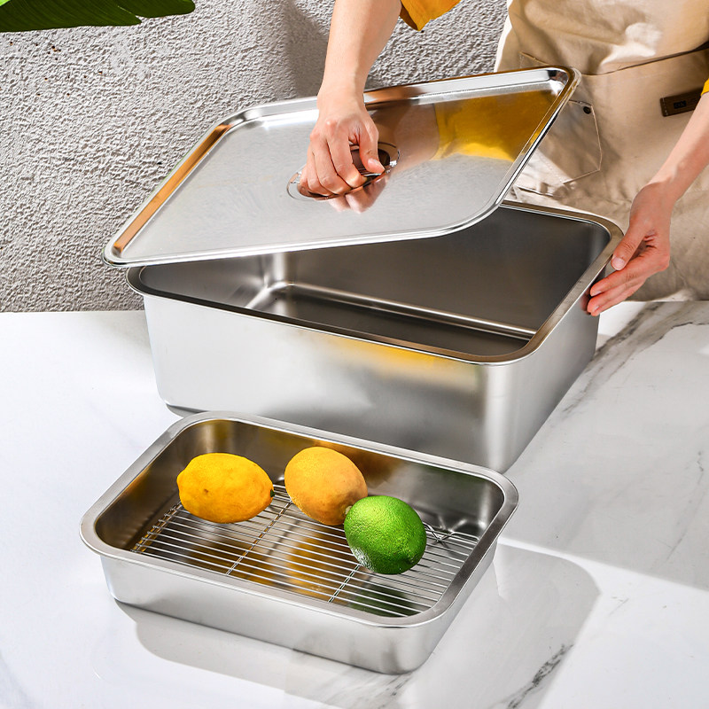 加厚方盆带网控油架沥滤水滤油炸架烤盘烤箱食品级不锈钢带盖商用,餐饮具,盆,淘宝优惠券,粉丝福利购,淘宝优惠卷